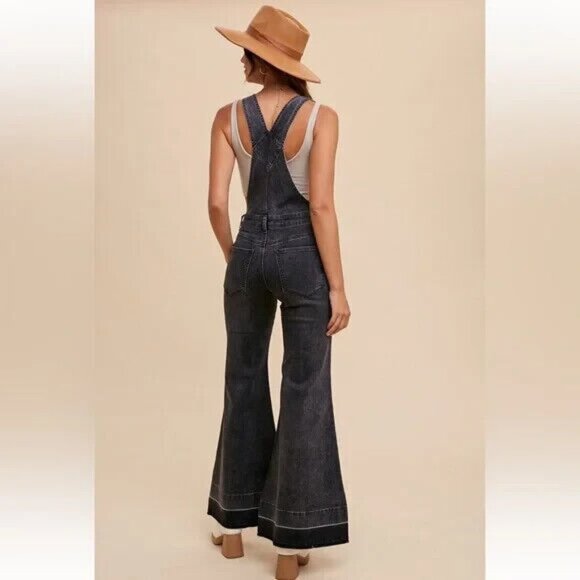 Women's Black Denim Overalls - Picture 3 of 6